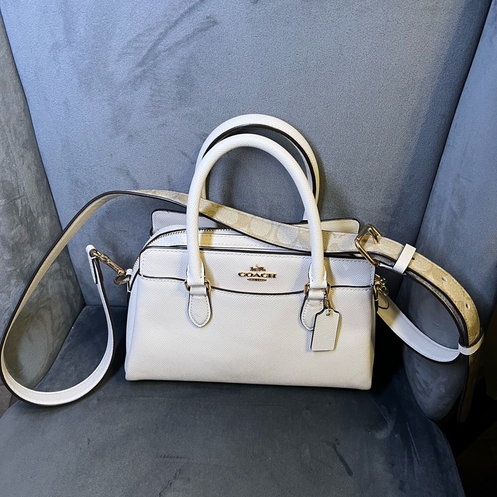 Coach Darcie Carryall in white with signature canvas strap